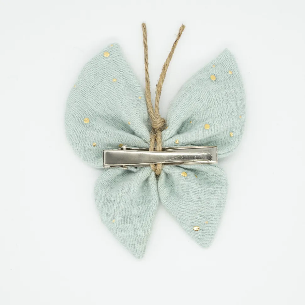 Pinza mariposa verde mint topos oro
