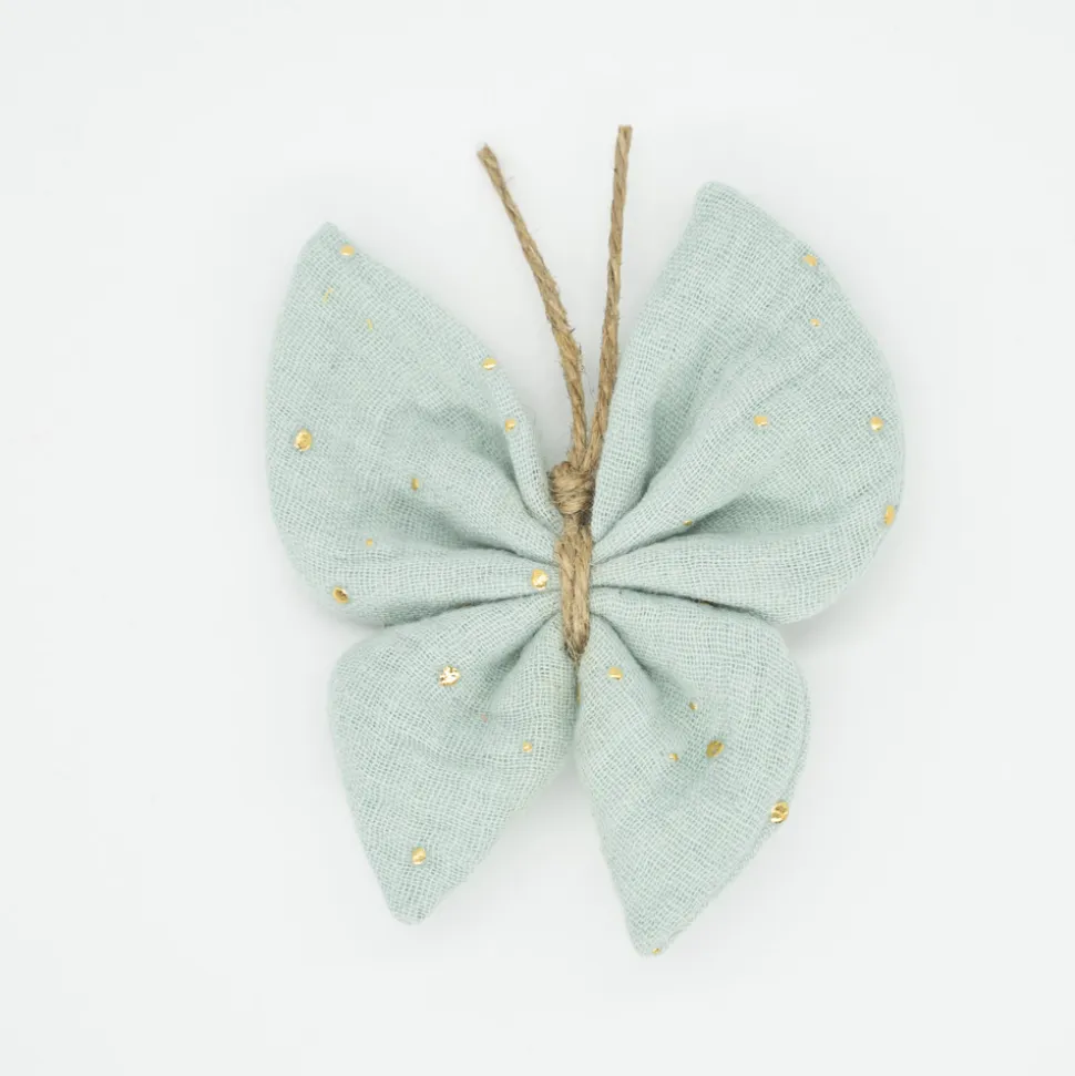 Pinza mariposa verde mint topos oro