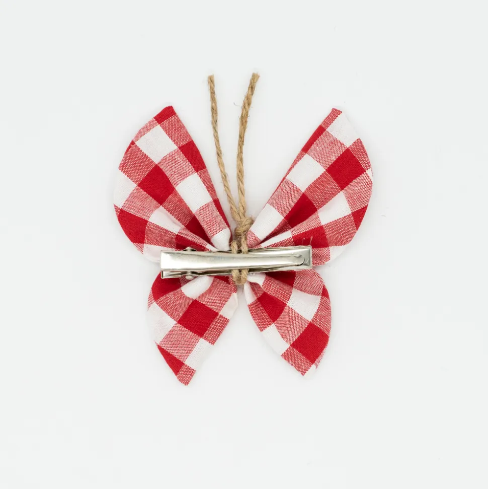 Pinza mariposa vichy rojo